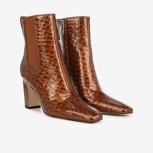 NEW Franco Sarto Leather Flexa Bliss Cedar Brown Croc Embossed Ankle Boot